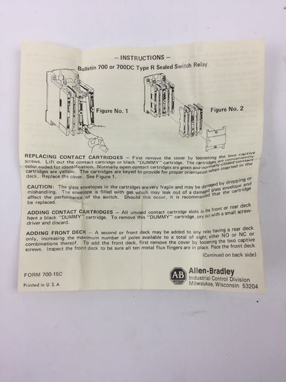 ALLEN BRADLEY 700-CR7 NOMALLY OPEN CONTACT CARTRIDGE TYPE RM RELAY SERIES A