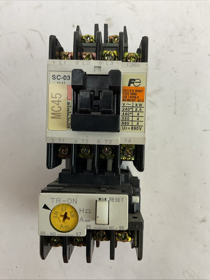 FUJI STARTER (SC-03 CONTACTOR 600VAC 20A 5HP COIL 100-110V TR-0N RELAY .24-.36A)