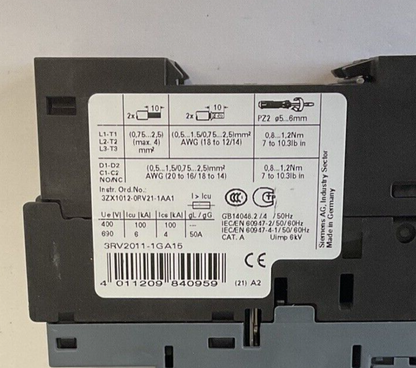 SIEMENS 3RV2011-1GA15 MANUAL MOTOR STARTER