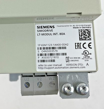 SIEMENS 6SN1123-1AA00-0DA2 SIMODRIVE LT MODULE INT .80A VER.A