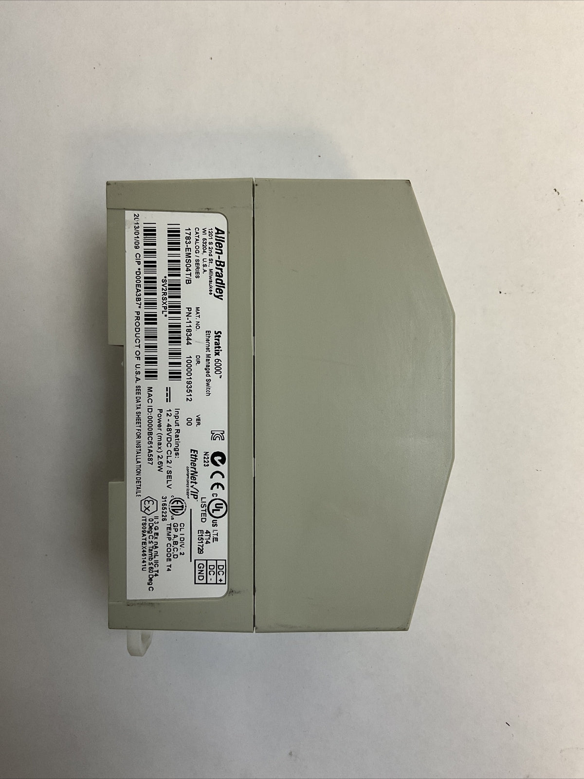 ALLEN BRADLEY 1783-EMS04T STRARIX 6000 ETHERNET MANAGED SWITCH SER B VER 00
