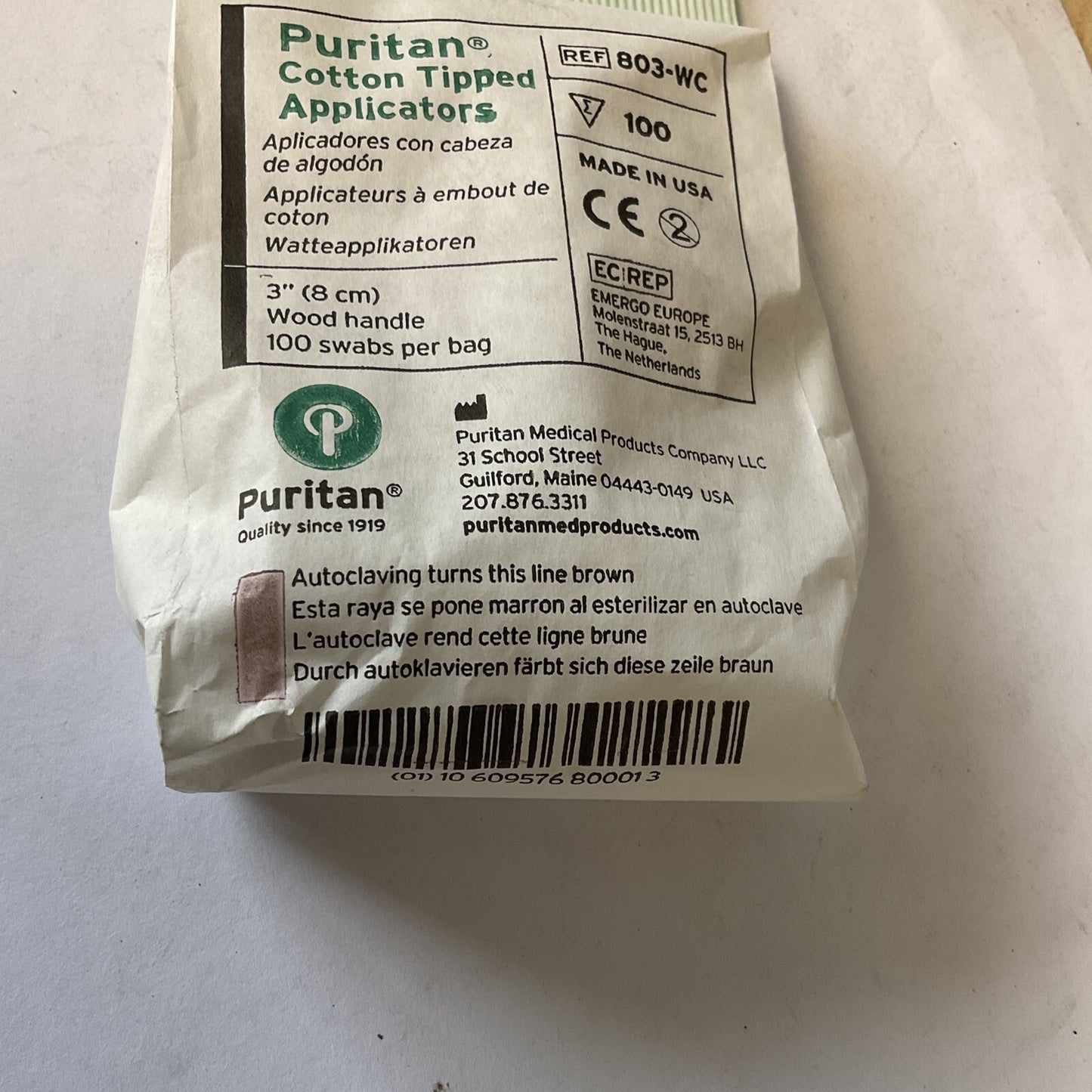 PURITAN 803-WC COTTON TIPPED APPLICATORS ****ONE CASE OF 1000, 100 PER PACK****