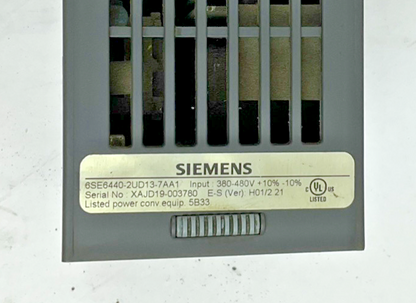 SIEMENS 6SE6440-2UD13-7AA1 FREQUENCY INVERTER MICRMASTER 440 VER. H01/2.21