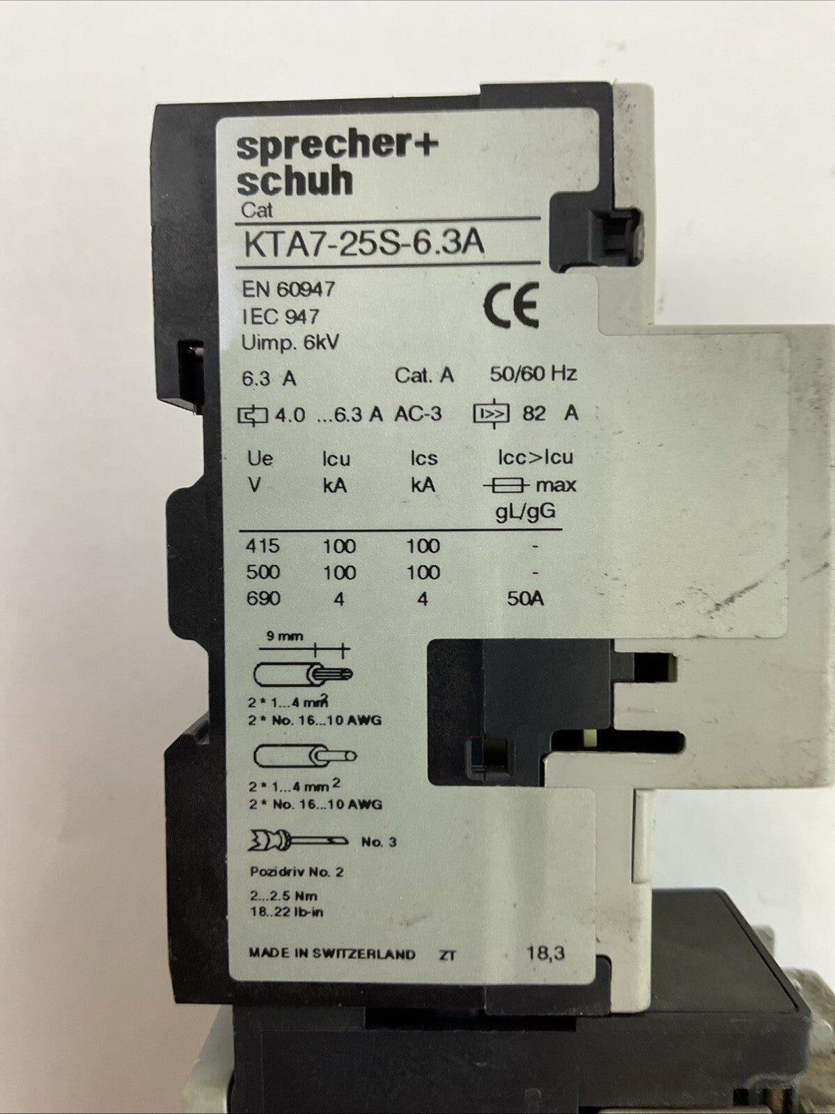 SPRECHER+SCHUH KTA7-25S-6.3A CIRCUIT BREAKER 4.0-6.3A CA7-9-10 CONTACTOR 277V