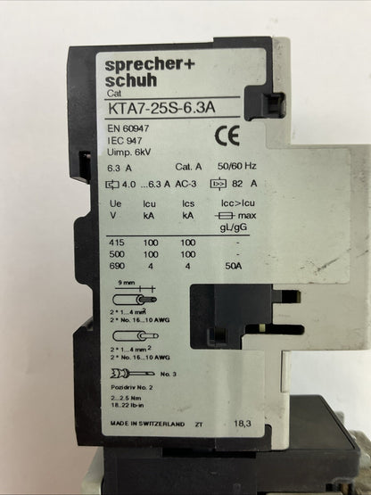 SPRECHER+SCHUH KTA7-25S-6.3A CIRCUIT BREAKER 4.0-6.3A CA7-9-10 CONTACTOR 277V