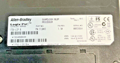 ALLEN BRADLEY 1756-LSP B GUARDLOGIX 55LSP PROCESSOR  F/W REV. 1.10