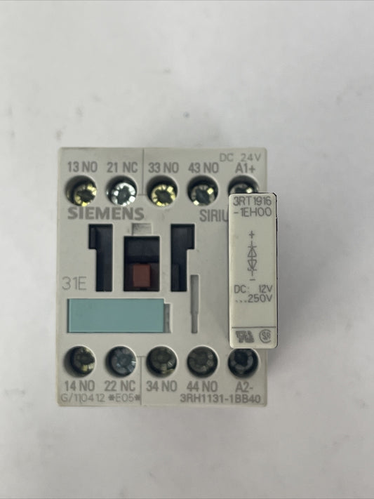SIEMENS 3RH1131-1BB40 CONTACTOR 10A 240VAC 3RT1916-1EH00 SURGE SURPRESSOR 12-250