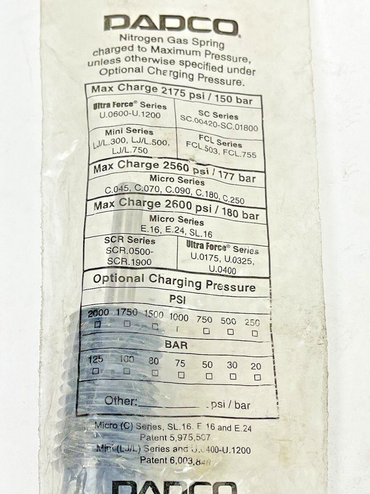 DADCO - C.090.038 - NITROGEN GAS SPRING - 2175 PSI - 150 BAR - ULTRA FORCE