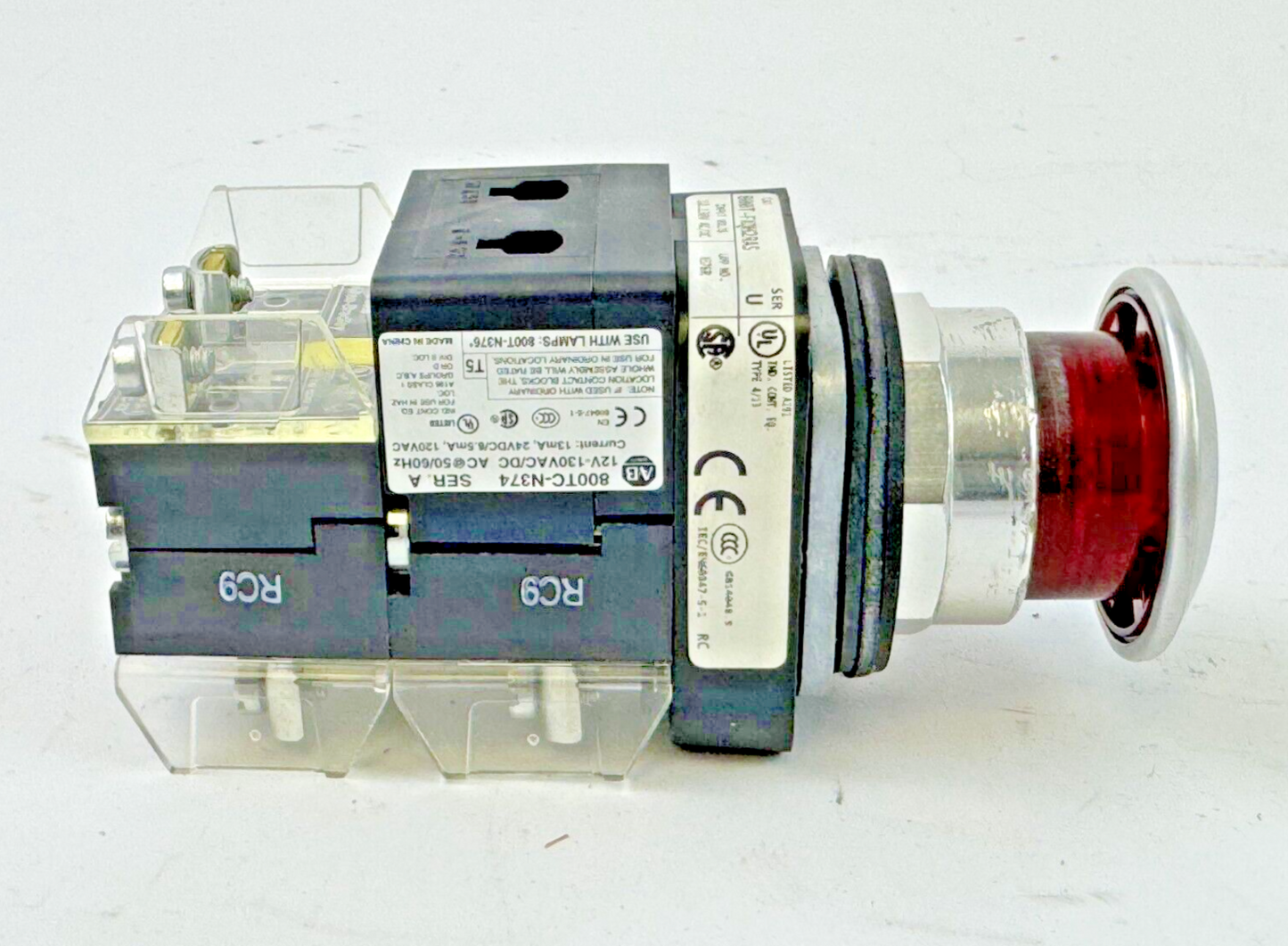 ALLEN-BRADLEY - 800T-FXTQH2RA5 SER. U - RED MUSHROOM PUSH/PULL BUTTON W/ BLOCK