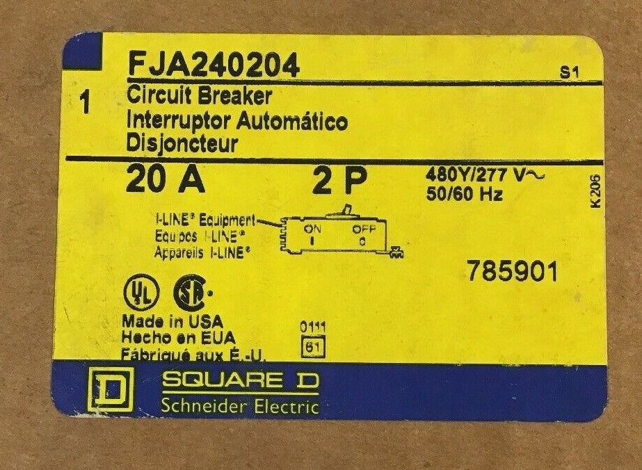 SQUARE D FJA240204 POWERPACT CIRCUIT BREAKER 20A 2POLE 480Y/277VAC