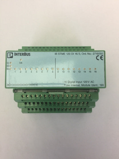 PHOENIX CONTACT IB ST120 DI INTERBUS 16 DIGITAL INPUT 120VAC IB STME 120 DI 16/3