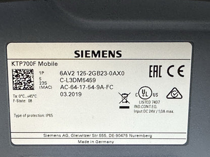 SIEMENS 1P 6AV2 125-2GB23-0AX0 SIMATIC HMI TP700F MOBILE WITH KEY