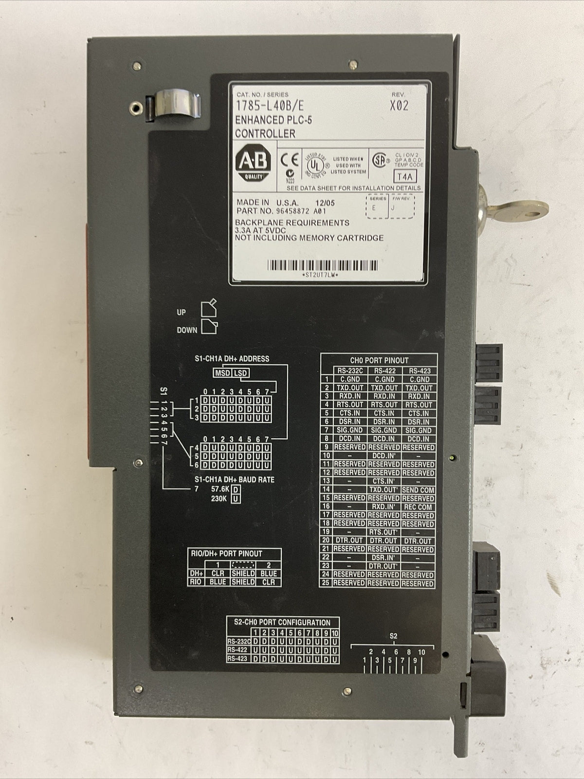 ALLEN BRADLEY 1785-L40B SER E F/W REV J REV X02 ENHANCED PLC-5 CONTROLLER 5VDC