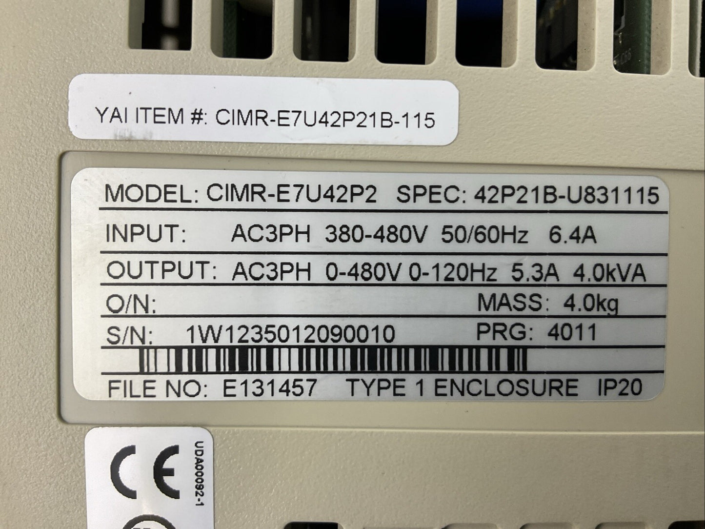 YASKAWA CIMR-E7U42P2 VARISPEED E7 AC DRIVE 480VAC 3PH
