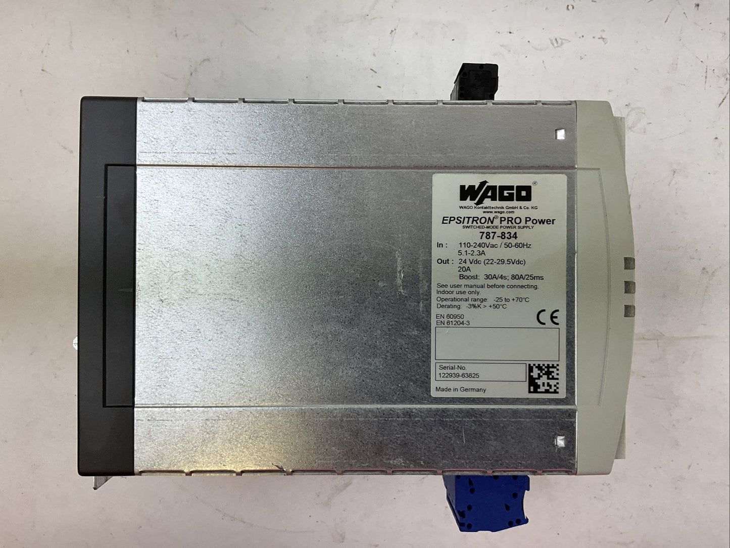 WAGO 787-834 EPSITRON PRO POWER SUPPLY OUT 24VDC 20A IN 110-240VAC 5.1-2.3A