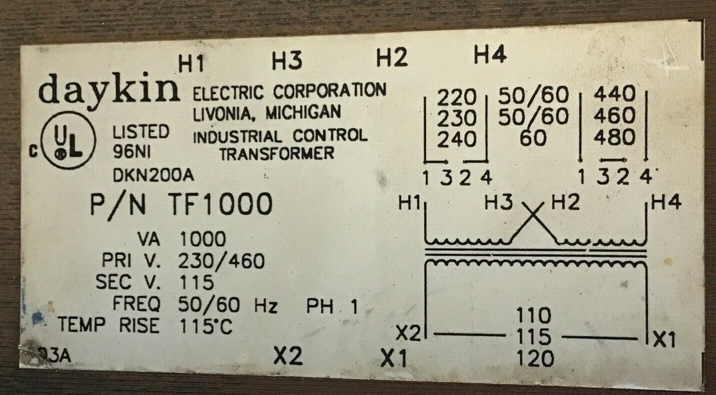 DAYKIN TF1000 TRANSFORMER 230/460V 50/60HZ DKN200A