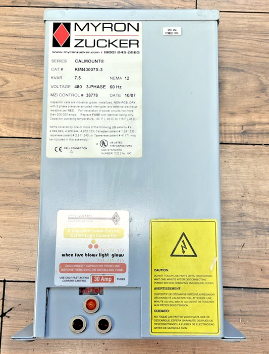 MYRON ZUCKER KIM43007X-3 POWER CAPACITOR 7.5KVAR 480V 60HZ 3PH