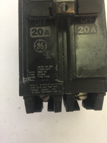 GE THQB2120 20 AMP 120/240 VAC 2 POLE BOLT ON CIRCUIT BREAKER