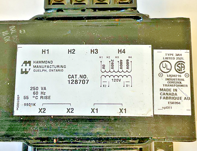 HAMMOND 128707 TRANSFORMER 250VA 60HZ