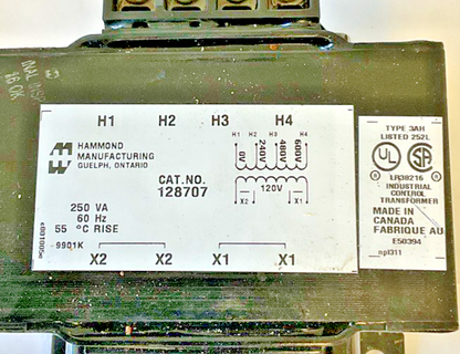 HAMMOND 128707 TRANSFORMER 250VA 60HZ