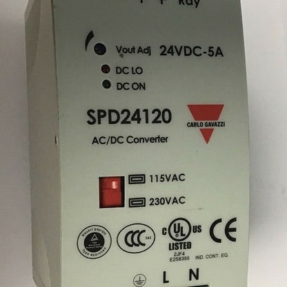 CARLO GAVAZZI SPD2120 AC/DC CONVERTER 24VDC-5A 115/230VAC 47-63HZ 2.8/1.4A 120W