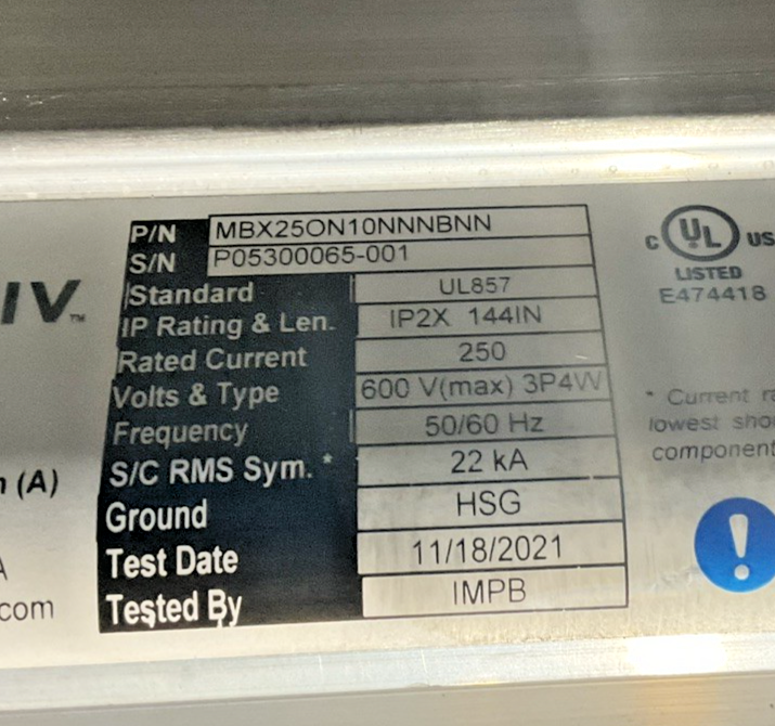 VERTIV POWERBAR iMPB BUSWAY 10' 8X30A , 2X20A BUS PLUGS UL857 208/120V EI GROUP