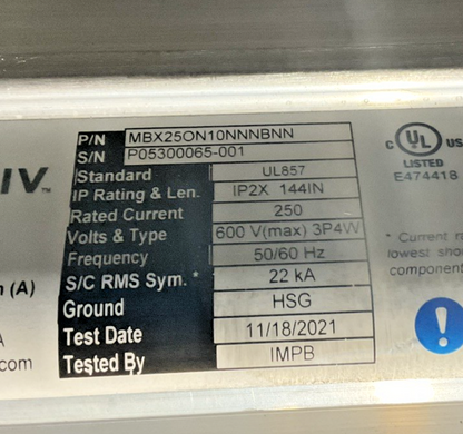 VERTIV POWERBAR iMPB BUSWAY 10' 8X30A , 2X20A BUS PLUGS UL857 208/120V EI GROUP