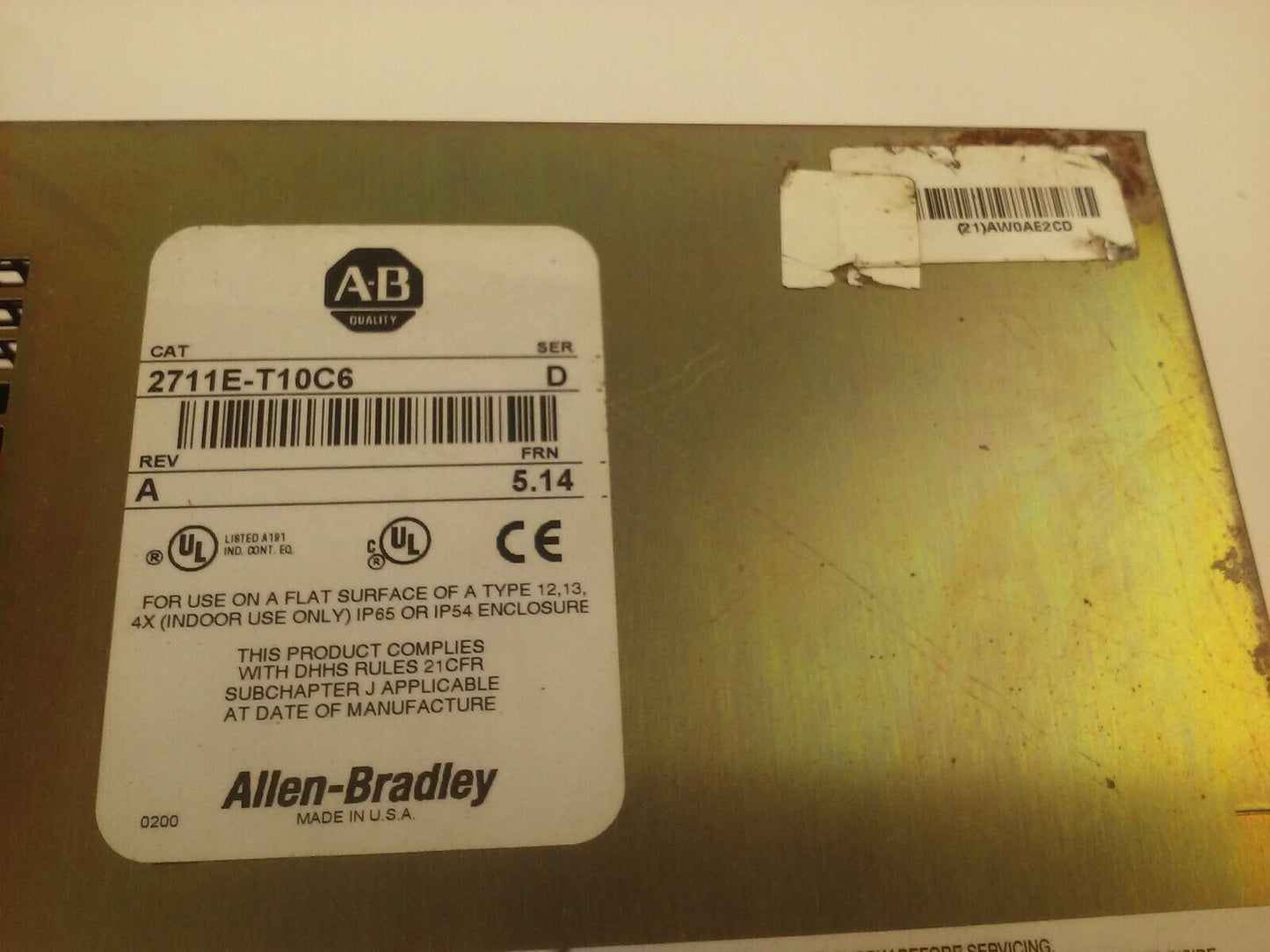 ALLEN BRADLEY 2711E-T10C6 SER. D REV. A  PANELVIEW 1000E TERMINAL FRN 5.14