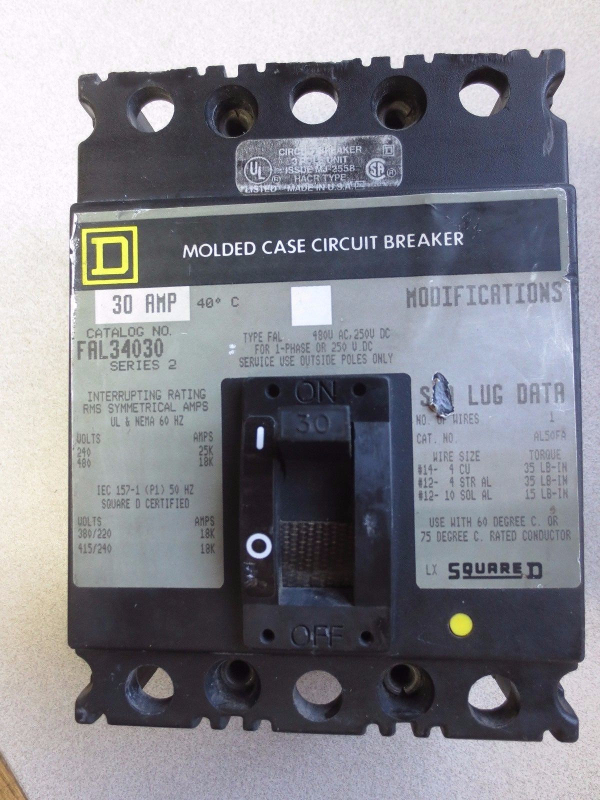 SQUARE D FAL34030 MOLDED CASE CIRCUIT BREAKER - 30A, 240VAC