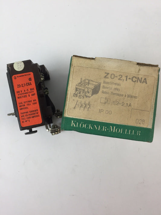 KLOCKNER MOELLER Z0-2,1-CNA BIMETAL RELAY 600VAC 1.2-2.1AMP