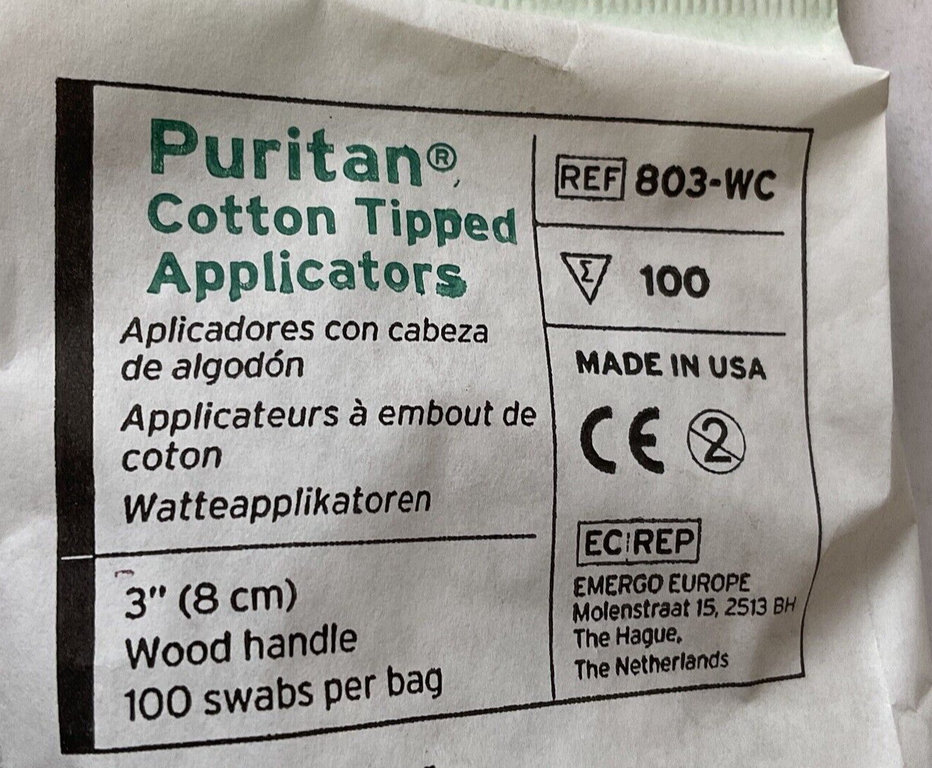 PURITAN 803-WC COTTON TIPPED APPLICATORS ****ONE CASE OF 1000, 100 PER PACK****
