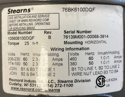 BALDOR BM3707 MOTOR 5HP 208-230/460V 14.2-13.6/6.8A 1745RPM 3PH 105606100DQF REV