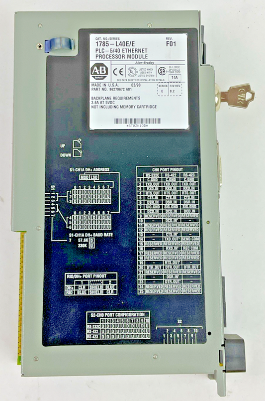 ALLEN BRADLEY 1785-L40E/E ETHERNET PROCESSOR MODULE REV.F01 SER.E FWREV:B.2