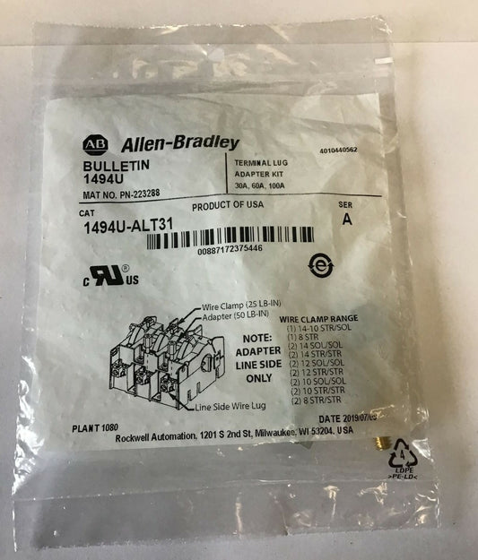 ALLEN BRADLEY 1494U-ALT31 TERMINAL LUG ADAPTER KIT SER.A 30,60,100AMP