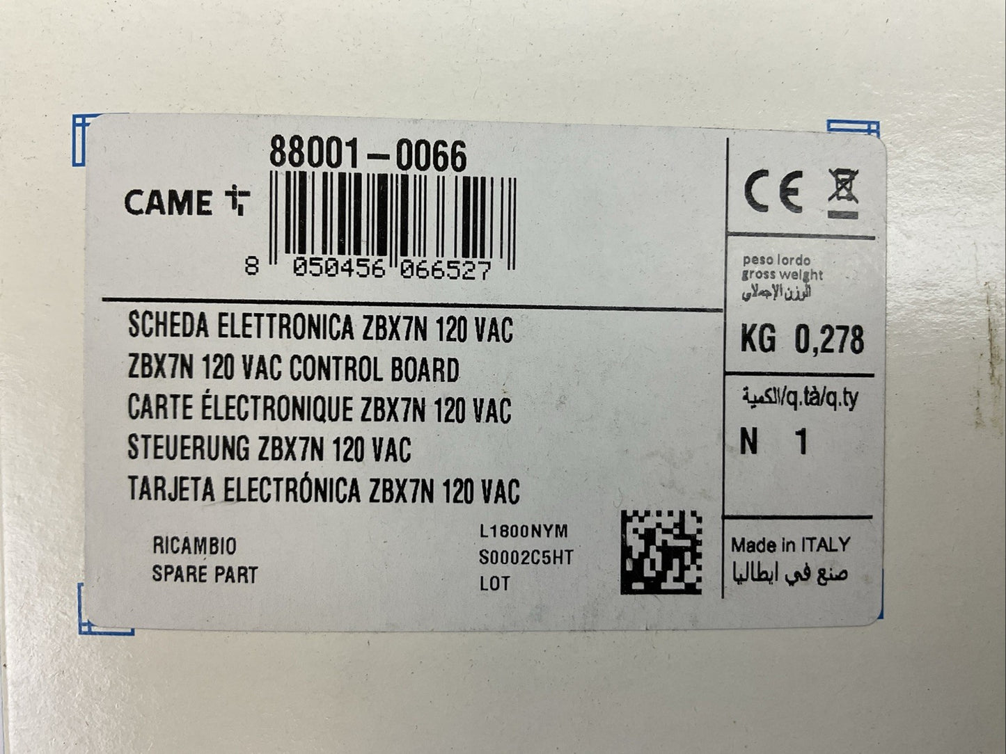 CAME ZBX7N 120VAC CONTROL BOARD FW 1.1