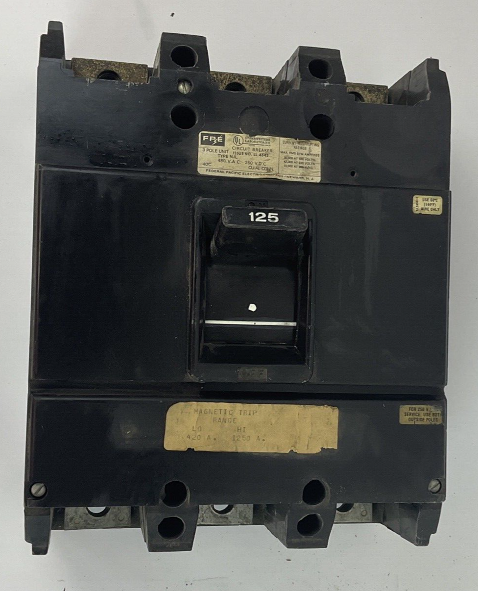 FEDERAL PACIFIC NJL 125A CIRCUIT BREAKER 480VAC 250VDC