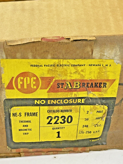 FEDERAL PACIFIC - 2230 - 2 POLE, 30A, 240 VAC AB CIRCUIT BREAKER - FPE