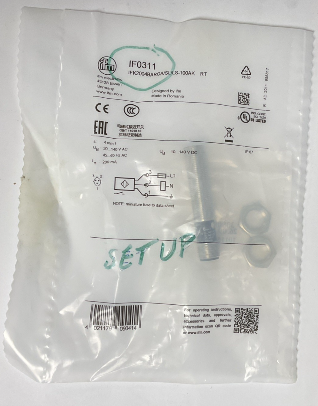 IFM IFK2004BAROA/SL/LS-100AK PROXIMITY SENSOR  140VAC/VDC 65HZ