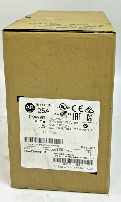 ALLEN BRADLEY 25A-D60N104 POWER FLEX DRIVE FRN:3.001 SER.B