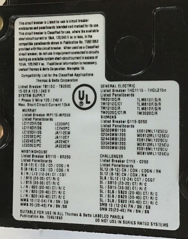 THOMAS  & BETTS TB115C CIRCUIT BREAKER 120/240VAC 15A  1POLE