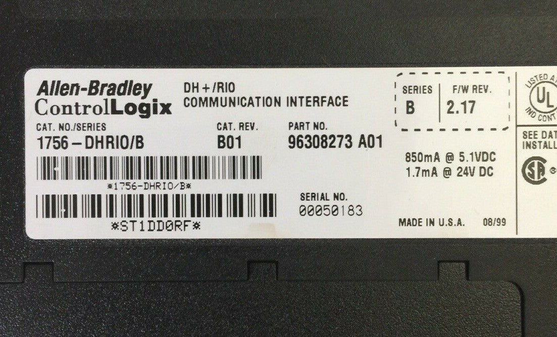ALLEN BRADLEY 1756-DHRIO SER B DH+/RIO COMMUNICATION INTERFACE CAT REV B01 F/W