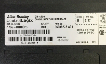 ALLEN BRADLEY 1756-DHRIO SER B DH+/RIO COMMUNICATION INTERFACE CAT REV B01 F/W