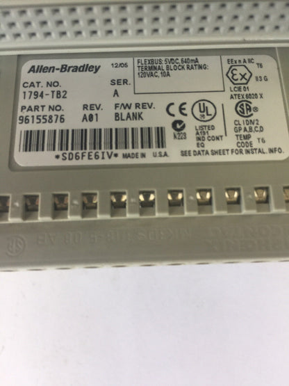 ALLEN BRADLEY 1794-TB2 I/O TERMINAL BLOCK SER A REV A01 F/W REV BLANK 5VDC