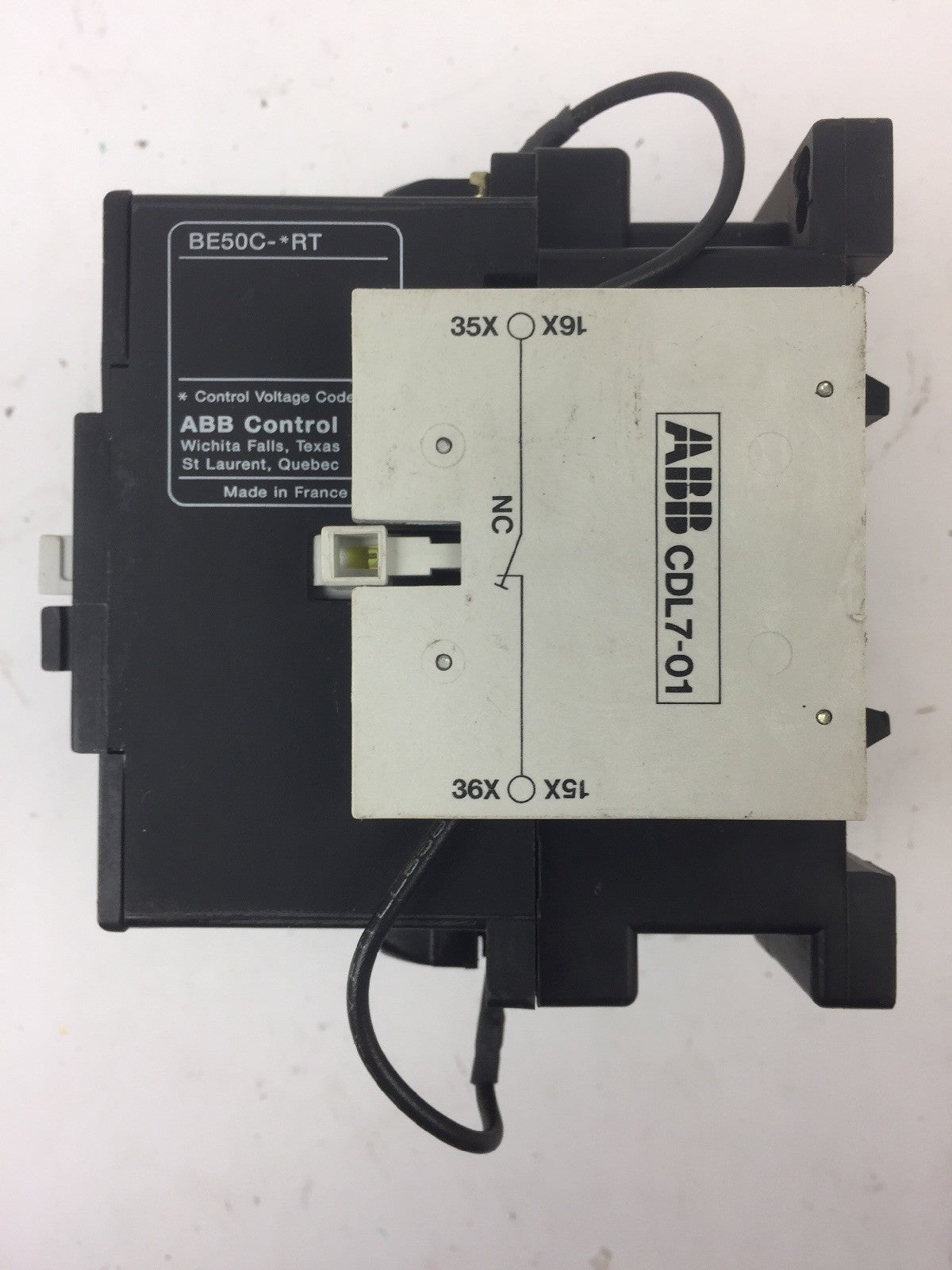 ABB BE50 CONTACTOR 600V 65A 3 POLE COIL 24VDC WITH CA L7 & CD L7 AUXILIARY CONTA