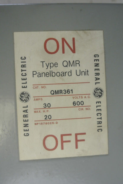 GE QMR361 FUSIBLE QMR-TYPE PANELBOARD / DISCONNECT SWITCH - 600V, 30A, 3-POLE