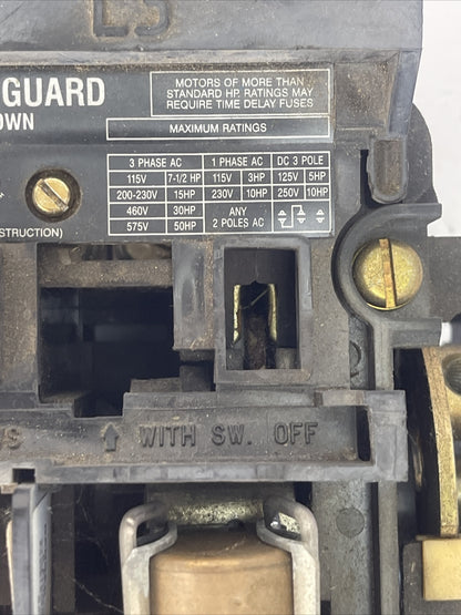 ALLEN BRADLEY 1494V-DS60 DISCONNECT SWITCH 60A 600VAC 250VDC 50HP LPJ-40SP FUSES