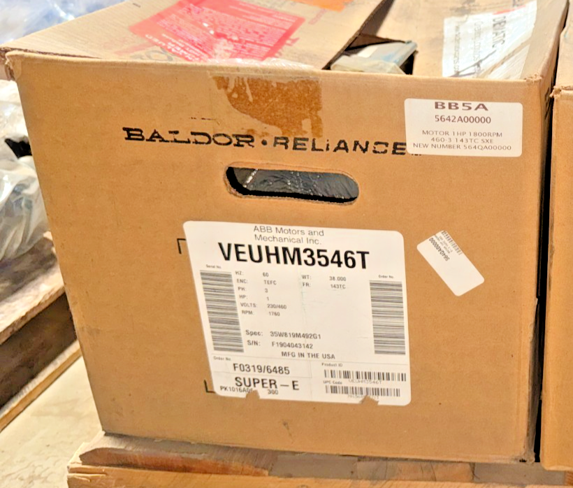 RELIANCE BALDOR VEUHM3546T MOTOR 1HP 3PH 60HZ FR:143TC 230/460V RPM:1760