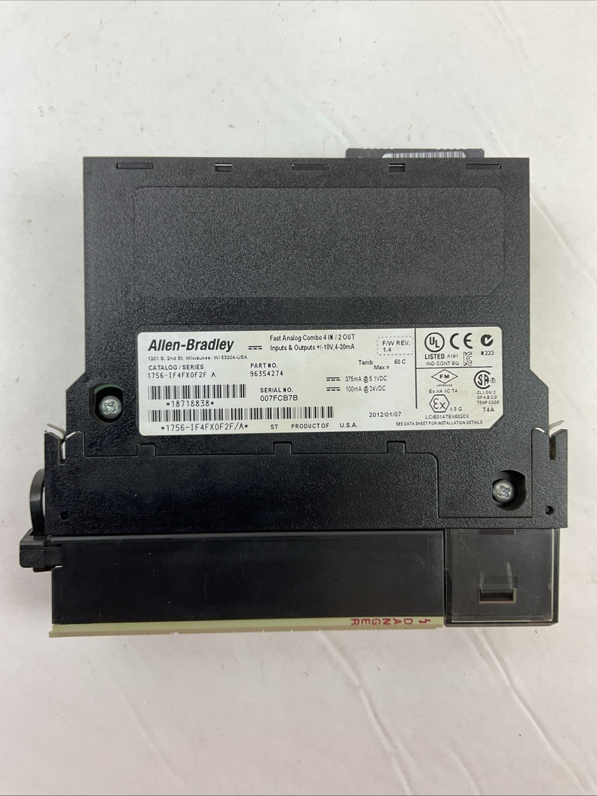ALLEN BRADLEY 1756-IF4FX0F2F SER A F/W REV 1.4 FAST ANALOG CONBO 4 IN / 2 OUT