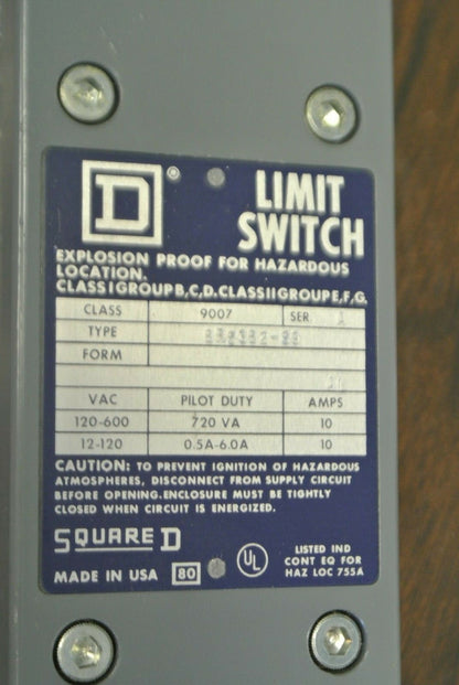 SQUARE D 9007 BR53B2-S9 HEAVY DUTY LIMIT SWITCH