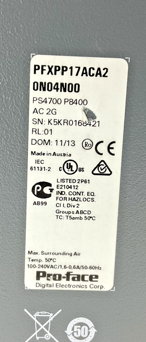 PROFACE PS4700-V1-2P-CD-A-26-XP-SSD-DVD-COM OPERATOR INTERFACE PANEL 240VAC